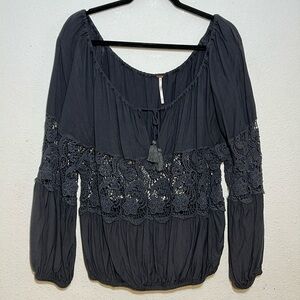Free People Peasant Lace Top Boho Blouse Rodeo Prairie Size XSmall